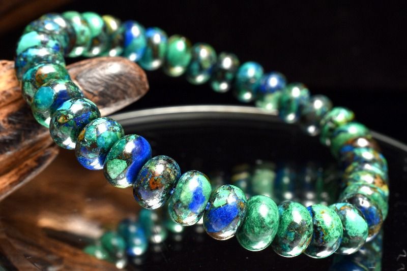 1点物】希少形状◇幻想模様 アズライトマラカイト 5x8mm ボタン