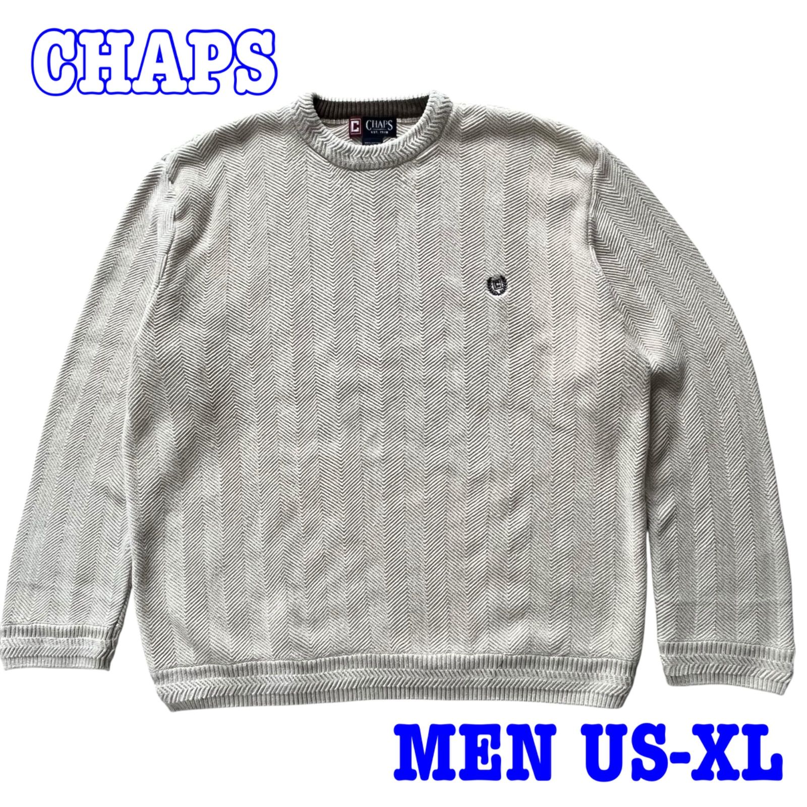 CHAPS チャップス ロゴ刺繍 ヘリンボーン柄 ラウンドネック コットン 