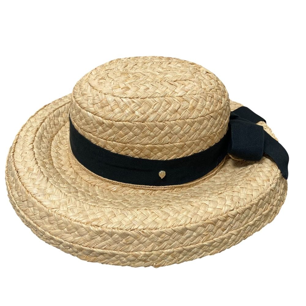 美品 HELEN KAMINSKI ヘレンカミンスキー ブラックリボン ラフィア