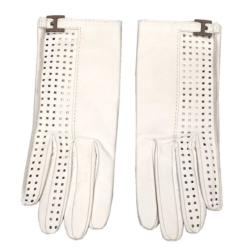 HERMES エルメス レザー グローブ 手袋 7 1/2 ラムスキン 白