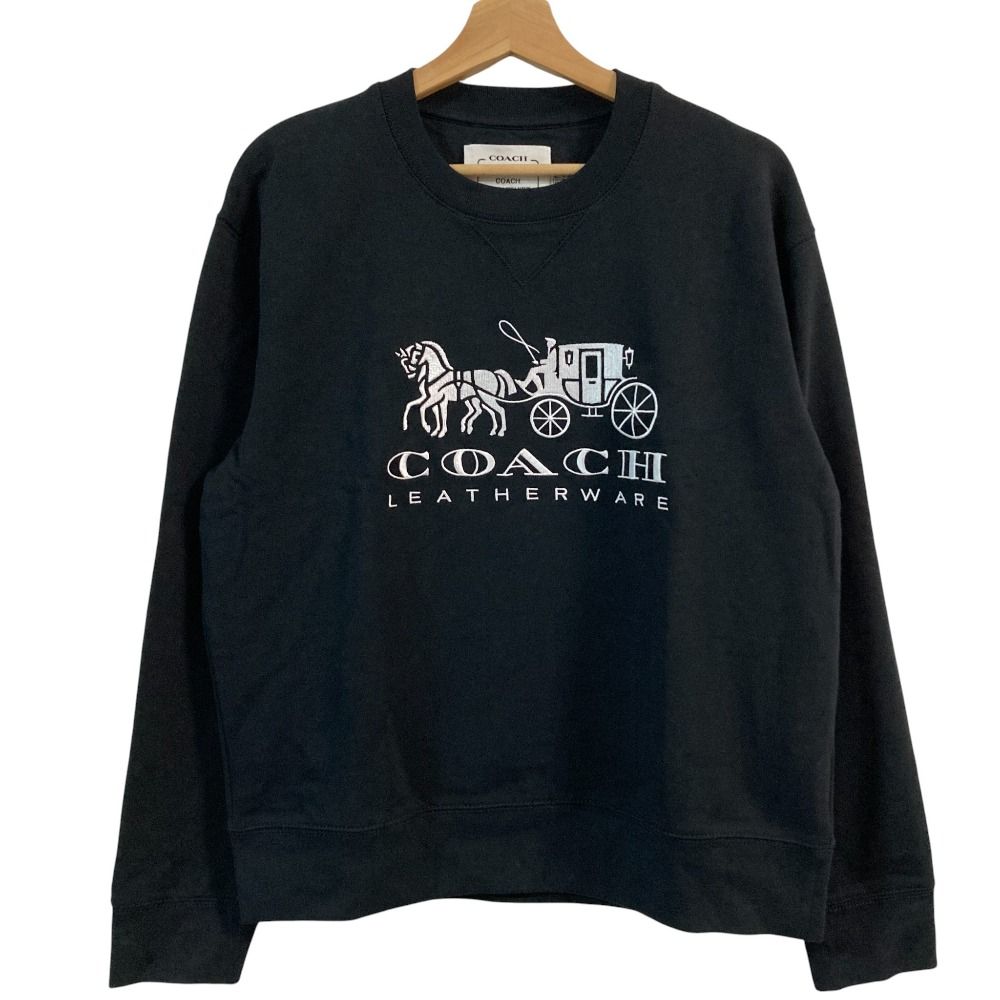 美品 COACH コーチ エバーグリーン ホースアンドキャリッジ クルーネック スウェット オーガニック コットン C9116 サイズS ブラック レディース 古着 中古 USED 美品 COACH コーチ エバーグリーン ホースアンドキャリッジ クルー