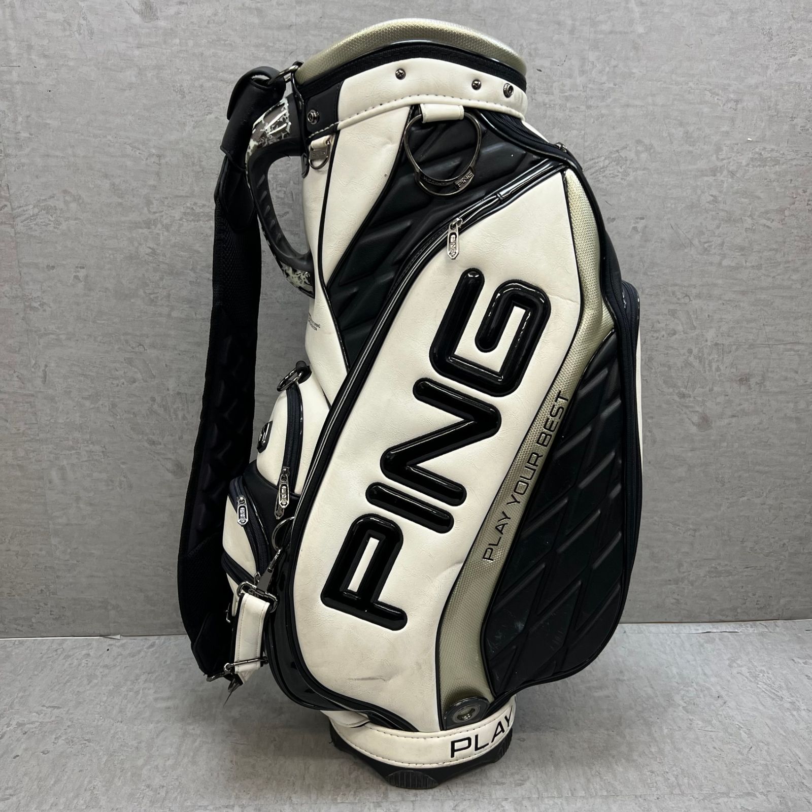 PING ゴルフ用 3点式キャディバッグ カート式 約9型 合成皮革 ホワイト