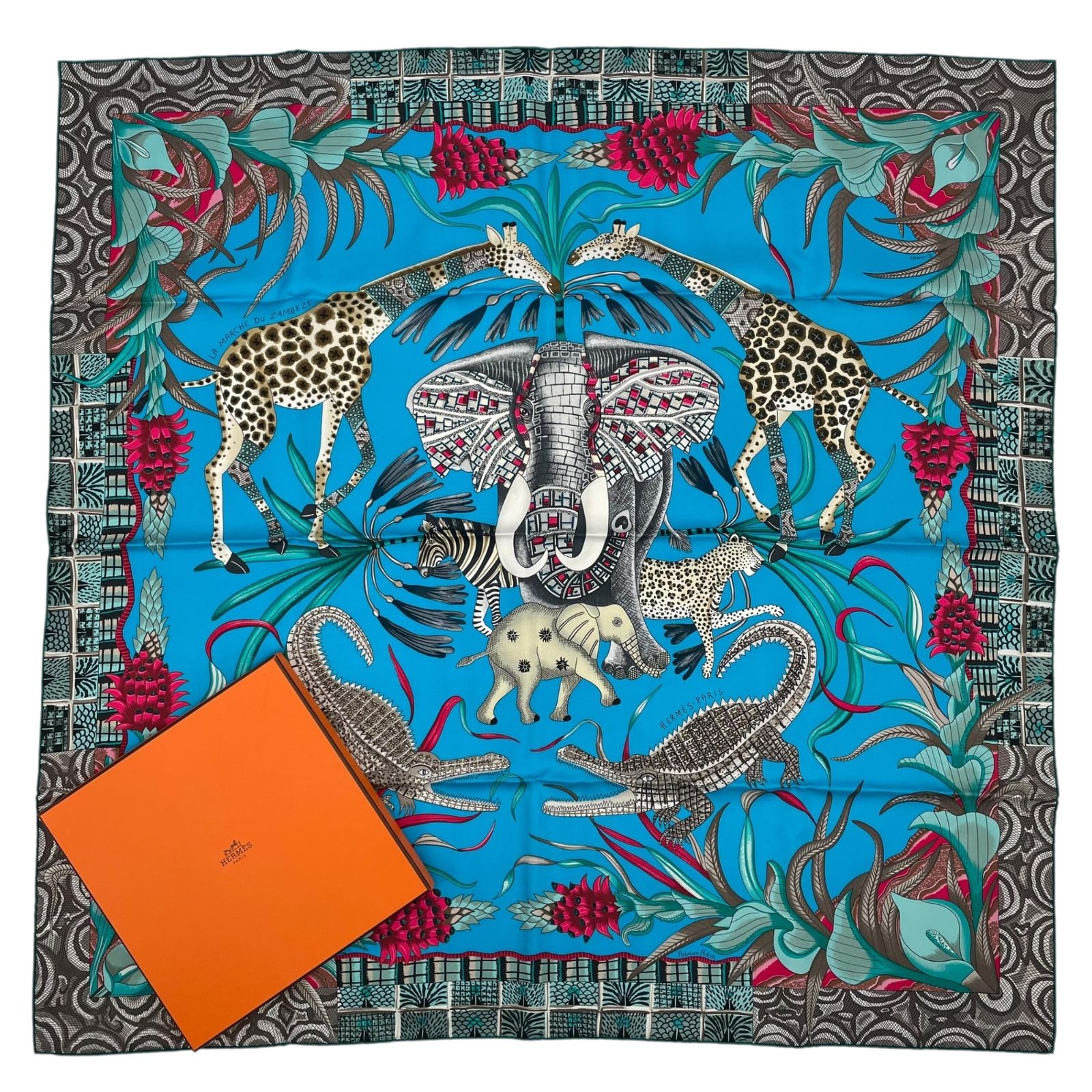 新品同様 Hermes エルメス カレ90 シルク100％ スカーフ MARCHE Du