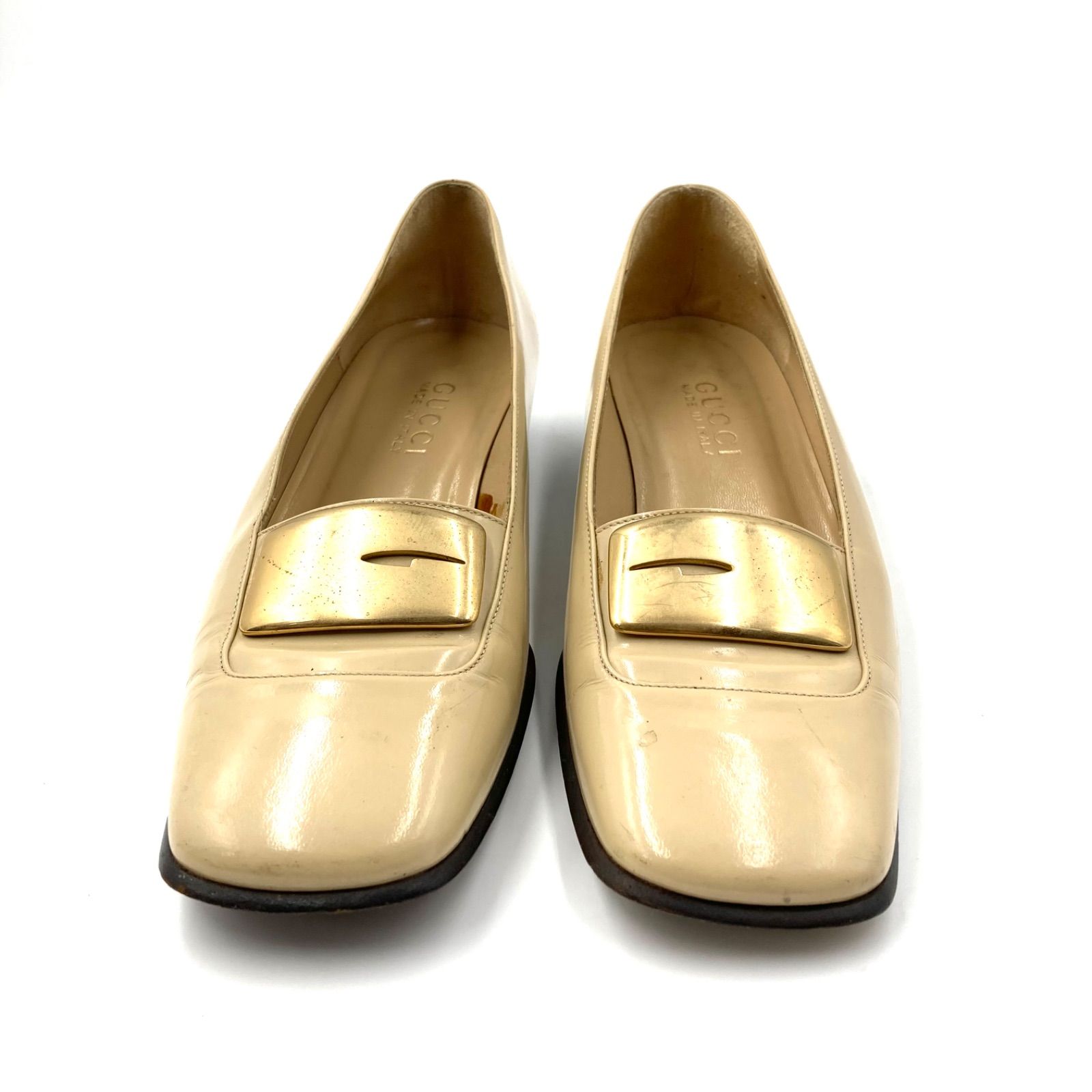 GUCCI グッチ G金具 パンプス レザー 本革 ベージュ ゴールド金具