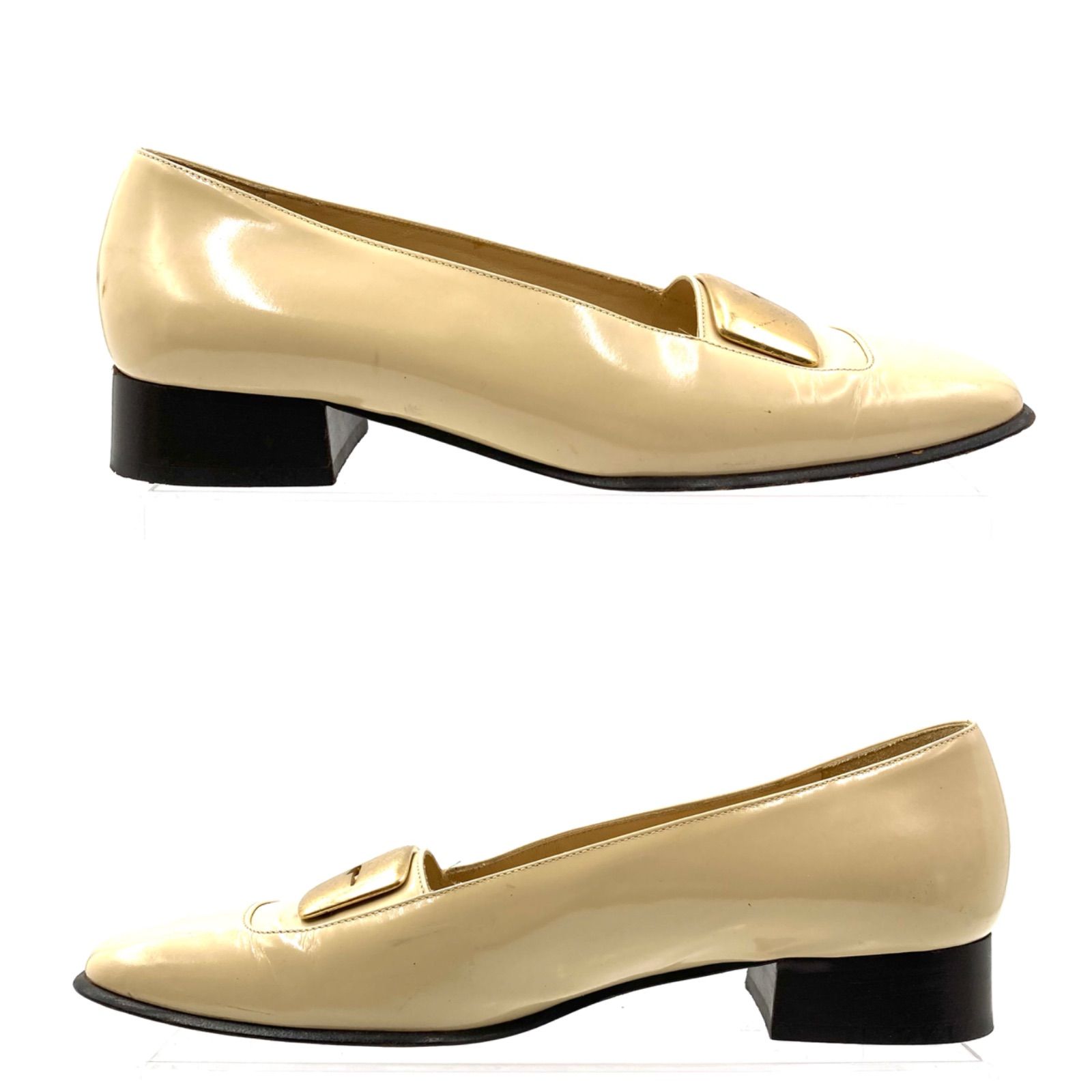 GUCCI グッチ G金具 パンプス レザー 本革 ベージュ ゴールド金具
