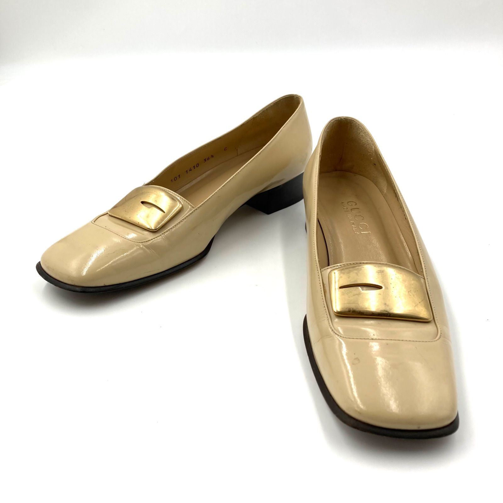 GUCCI グッチ G金具 パンプス レザー 本革 ベージュ ゴールド金具
