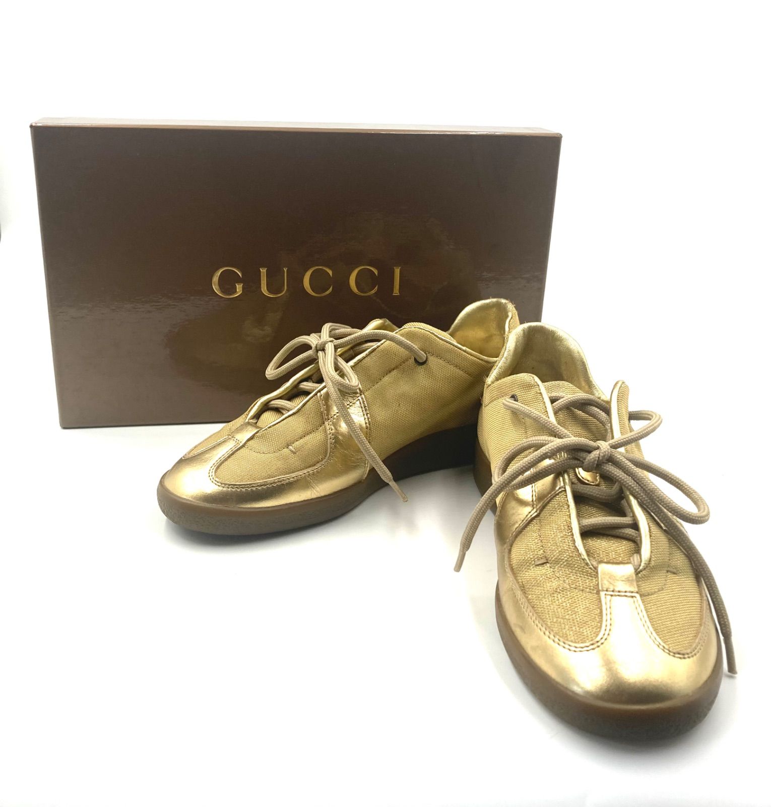 □美品□GUCCI グッチ ローカットスニーカー キャンバス×レザー 