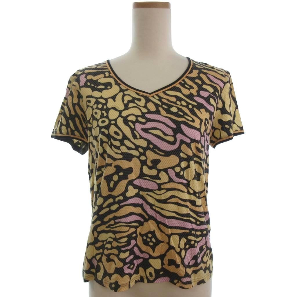 レオナール LEONARD Vネック カットソー 半袖 総柄 ブラック イエロー