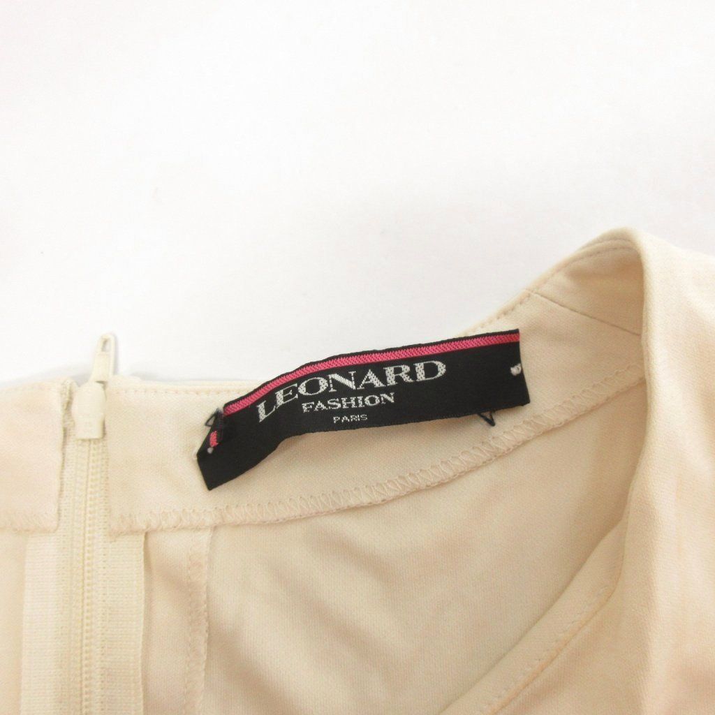 レオナール LEONARD ラインストーン ロゴ カットソー 半袖 ベージュ M