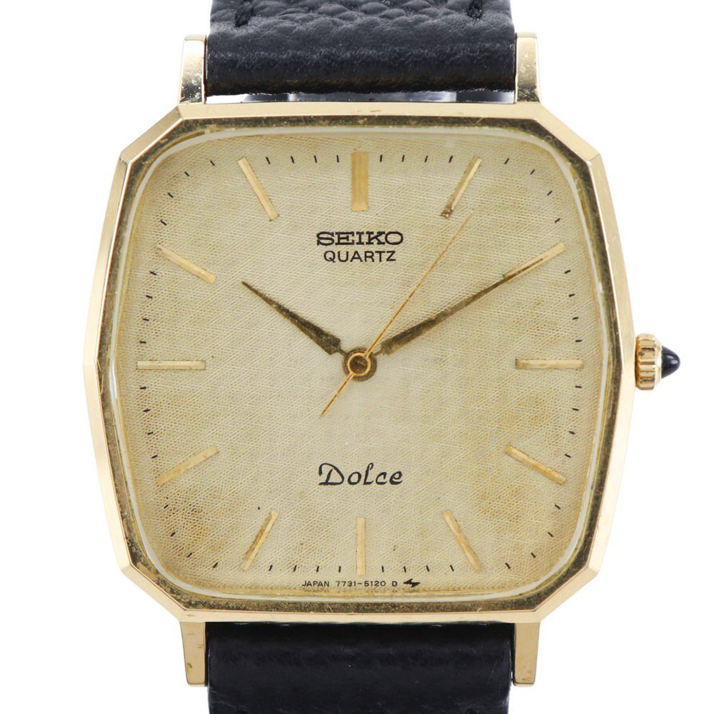 SEIKO セイコー ドルチェ ヴィンテージ 7731 5120 ステンレススチール 型押しレザー クオーツ アナログ表示 メンズ ゴールド文字盤 腕時計