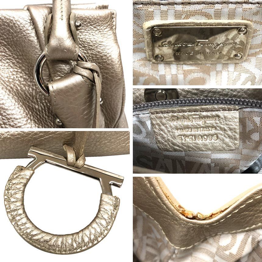 Ferragamo フェラガモ ガンチーニ ハンドバッグ レザー ゴールド 