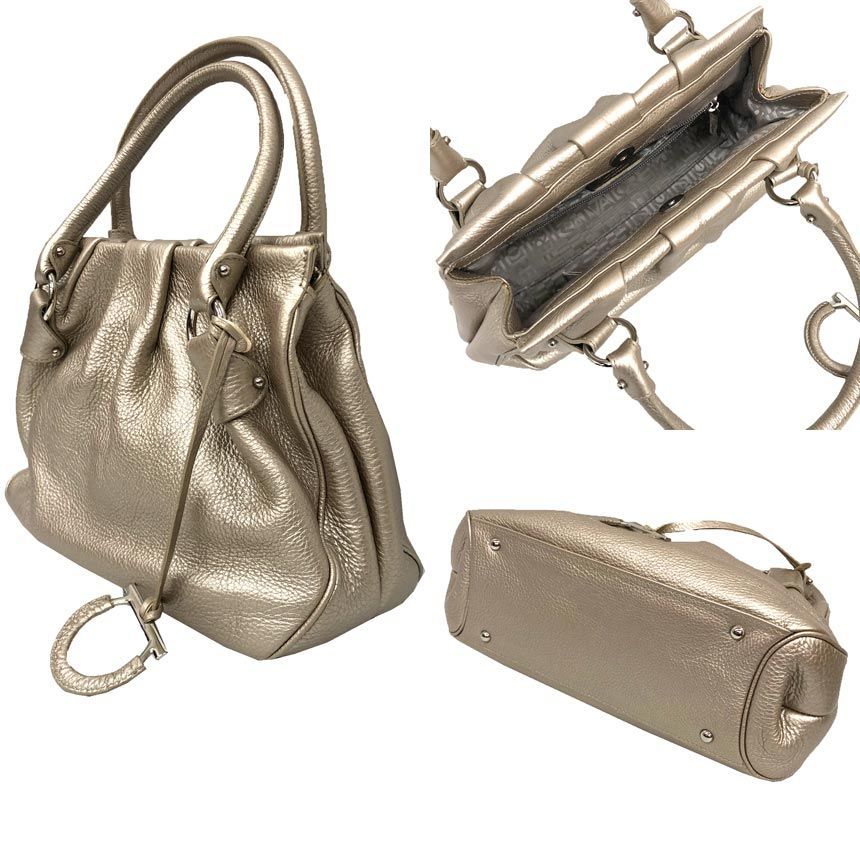 Ferragamo フェラガモ ガンチーニ ハンドバッグ レザー ゴールド 