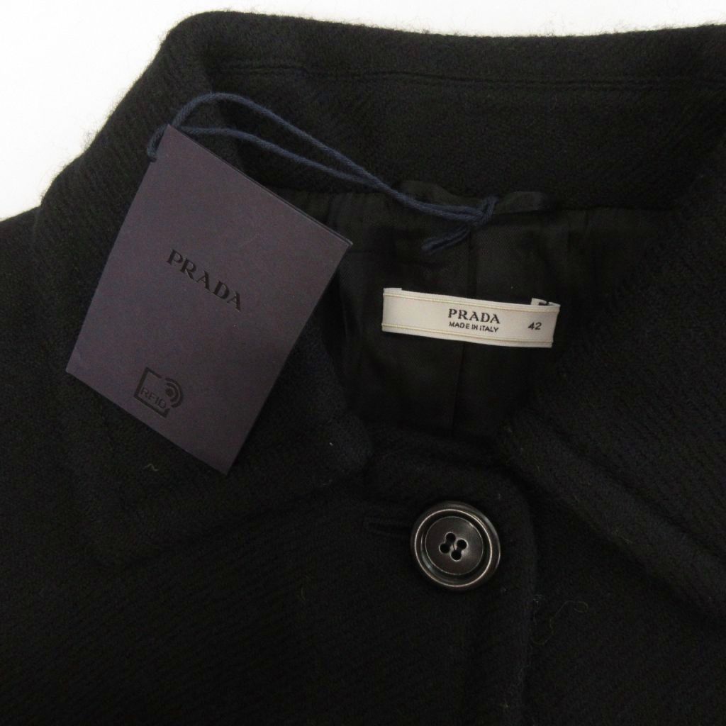 プラダ PRADA ステンカラー コート ロング ウール ブラック 42 - メルカリ