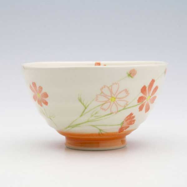 美濃焼 花畑シリーズ 飯碗／紅（オレンジ） ※陶器,個性的,ギフト