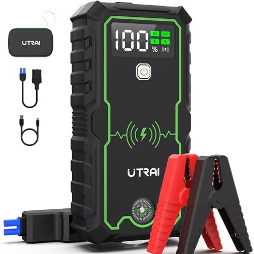 UTRAI ジャンプスターター 12 V車用 エンジンスターター 大容量27000 mAh ピーク電流6000 A ワイヤレス充電対応 車緊急脱出ハンマ機能付き QC 3 0充電 すべてのガソリン車 8 5 Lまでのディーゼル車対応 車のバッテ e 6421 d 10
