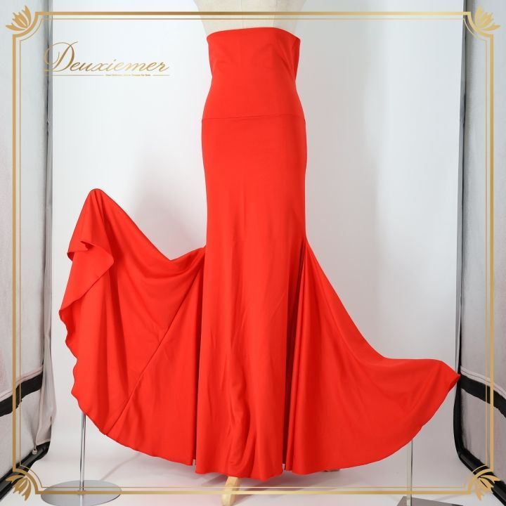 フラメンコ 衣装 ファルダ スカート レッド系 ハイウエスト ロング 赤