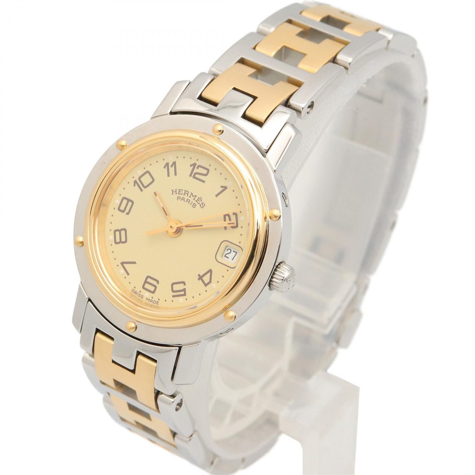 エルメス HERMES 腕時計 クリッパー CL4.220 アイボリー GP（ゴールド