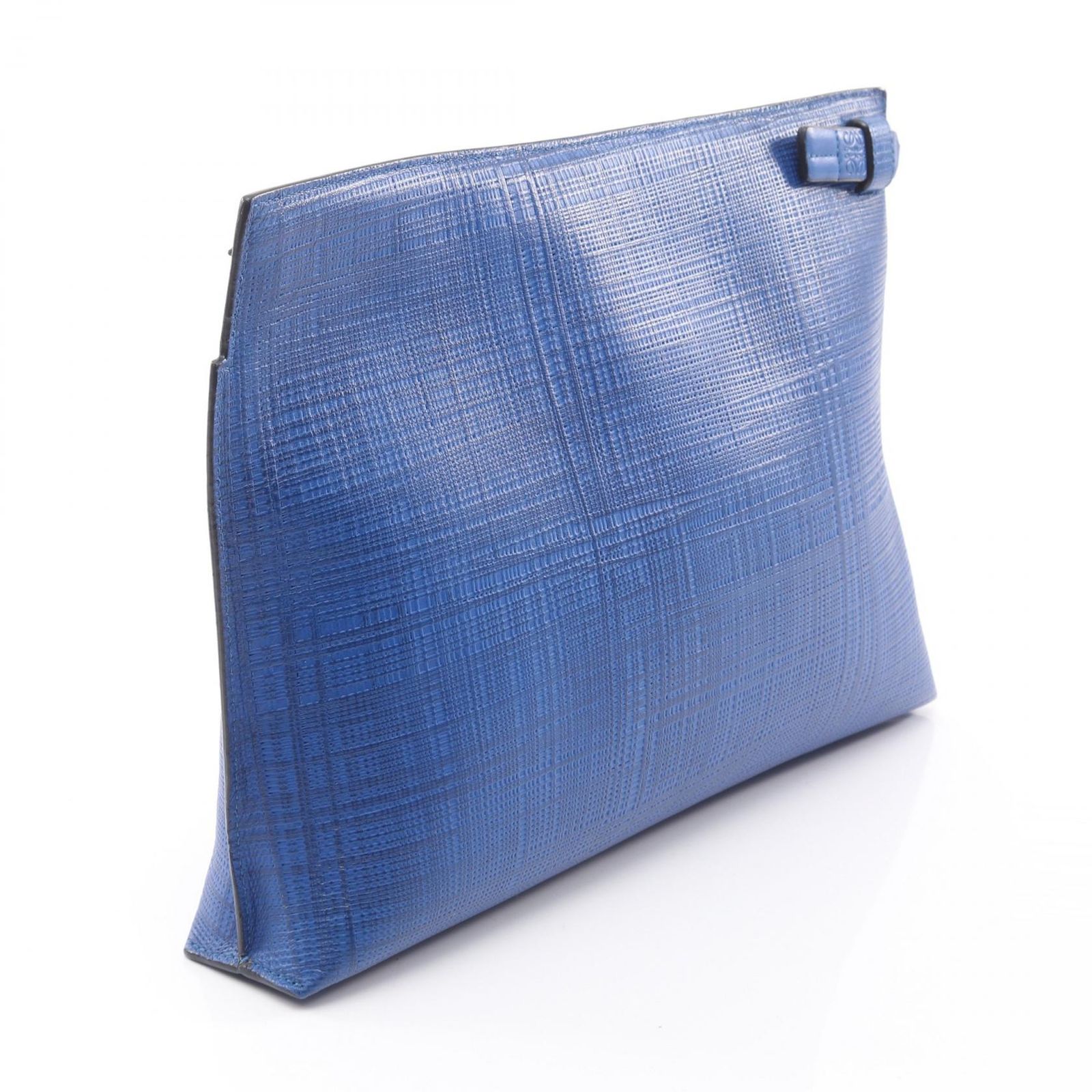 ロエベ リネン クラッチバッグ ゴールド金具 レザー バッグ ブルー ロエベ リネン クラッチバッグ ゴールド金具 レザー バッグ ブルー