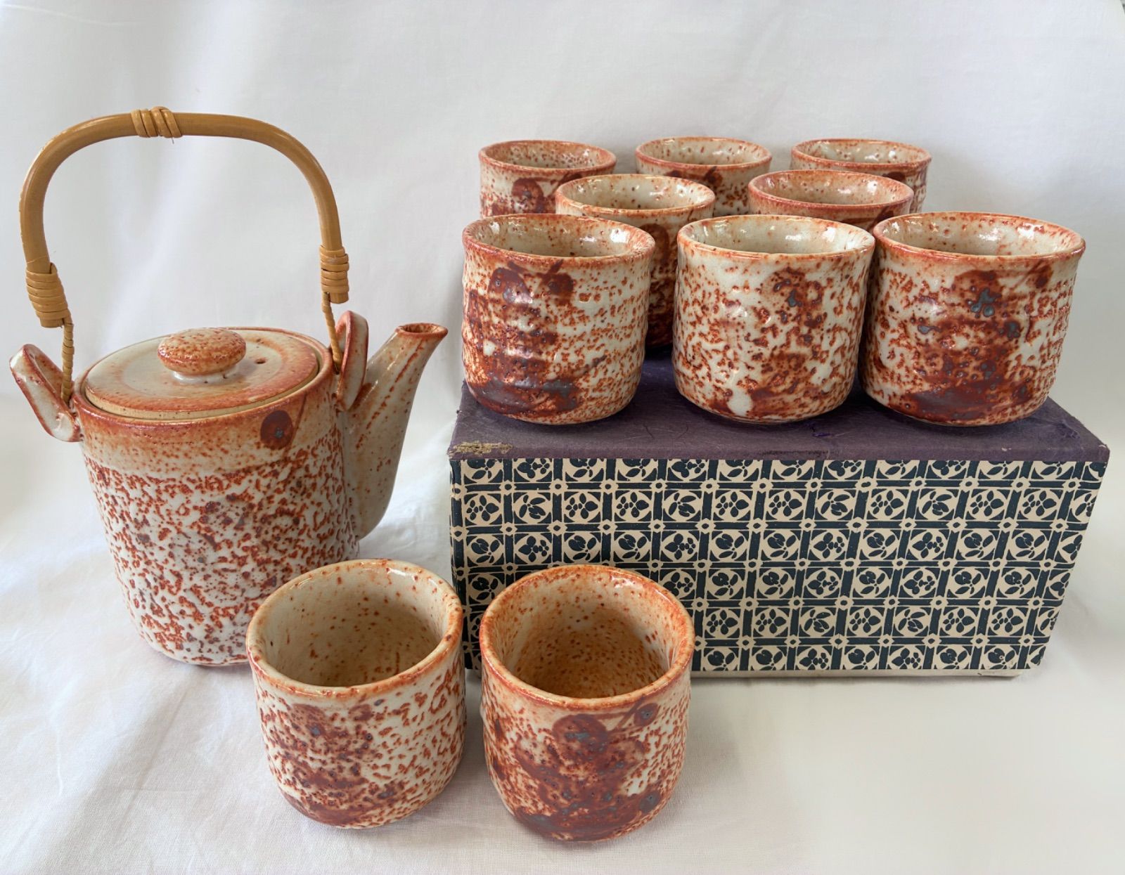 11点セット】湯呑み10客 急須1個 志野焼 梅の花 赤志野 美濃焼【使用感