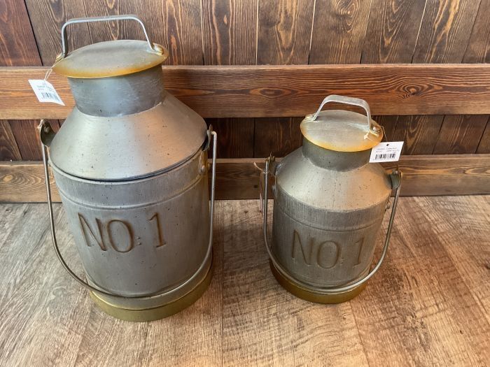 ミルク缶 置物 2個セット 飾り オブジェ オーナメント 庭 ガーデニング