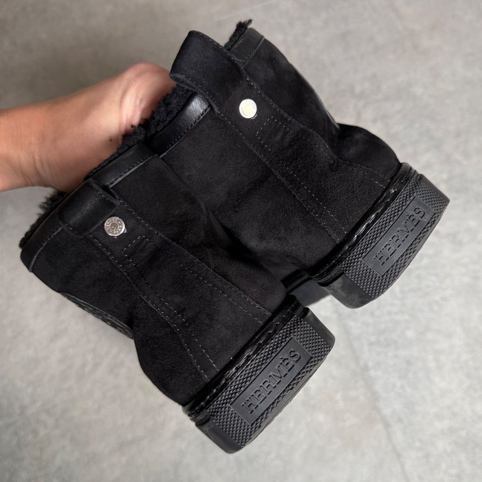 HERMES エルメス JIMMY ムートン ボア レザー ハイカットスニーカー