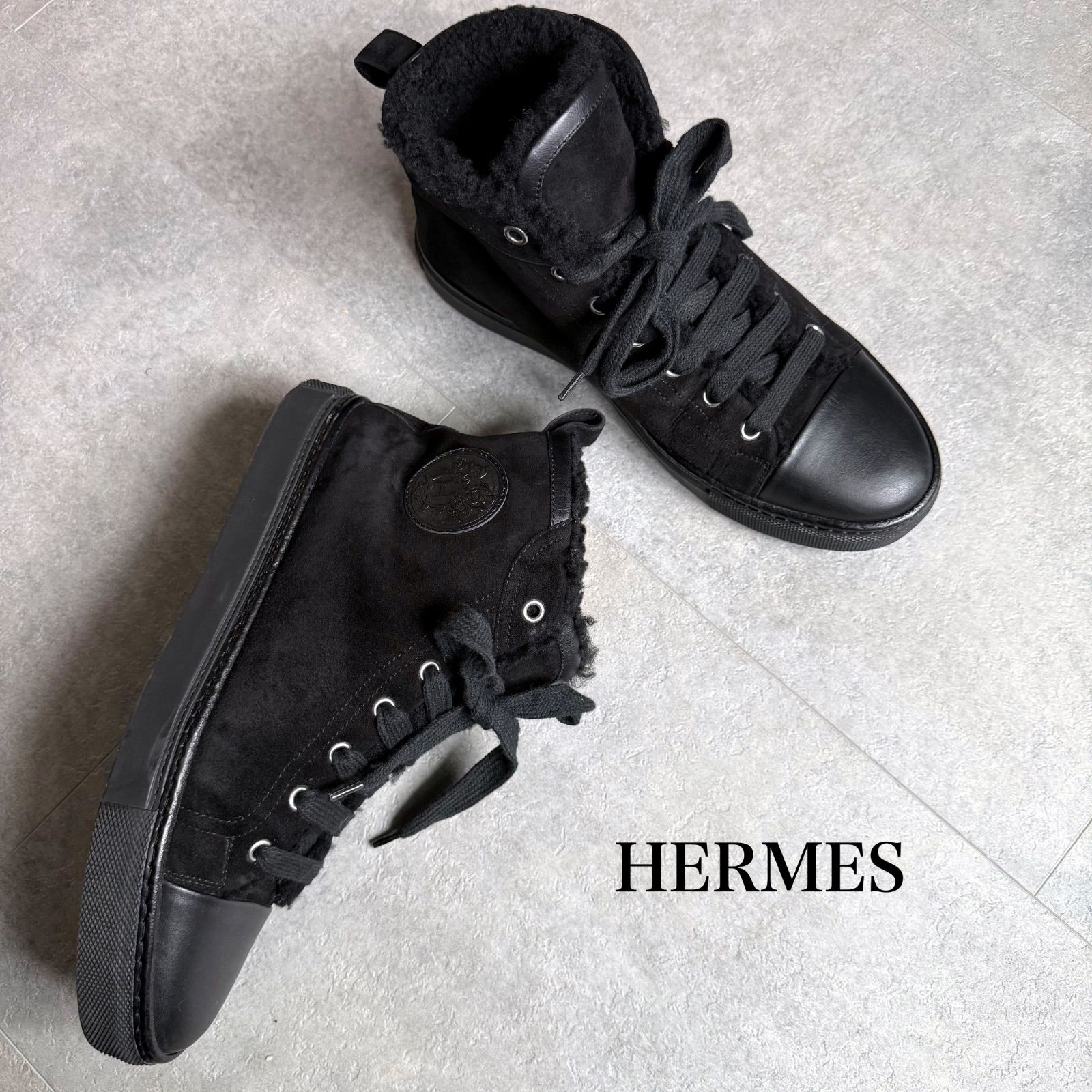HERMES エルメス JIMMY ムートン ボア レザー ハイカットスニーカー