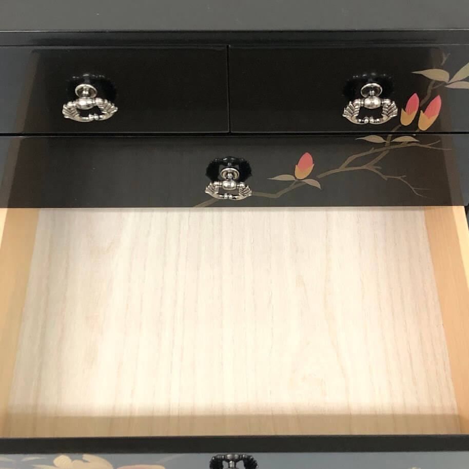 ss8314 【未使用品】 漆塗り ミニチェスト 3段 引き出し4杯 黒 雲龍