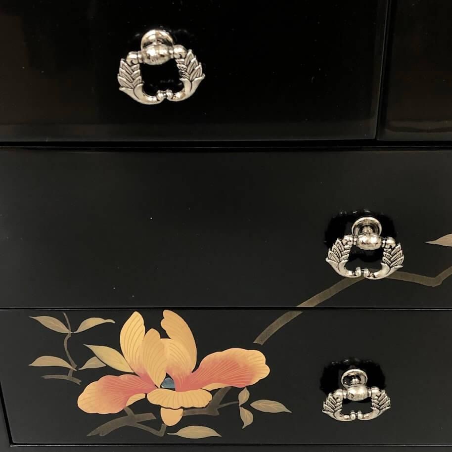 ss8314 【未使用品】 漆塗り ミニチェスト 3段 引き出し4杯 黒 雲龍