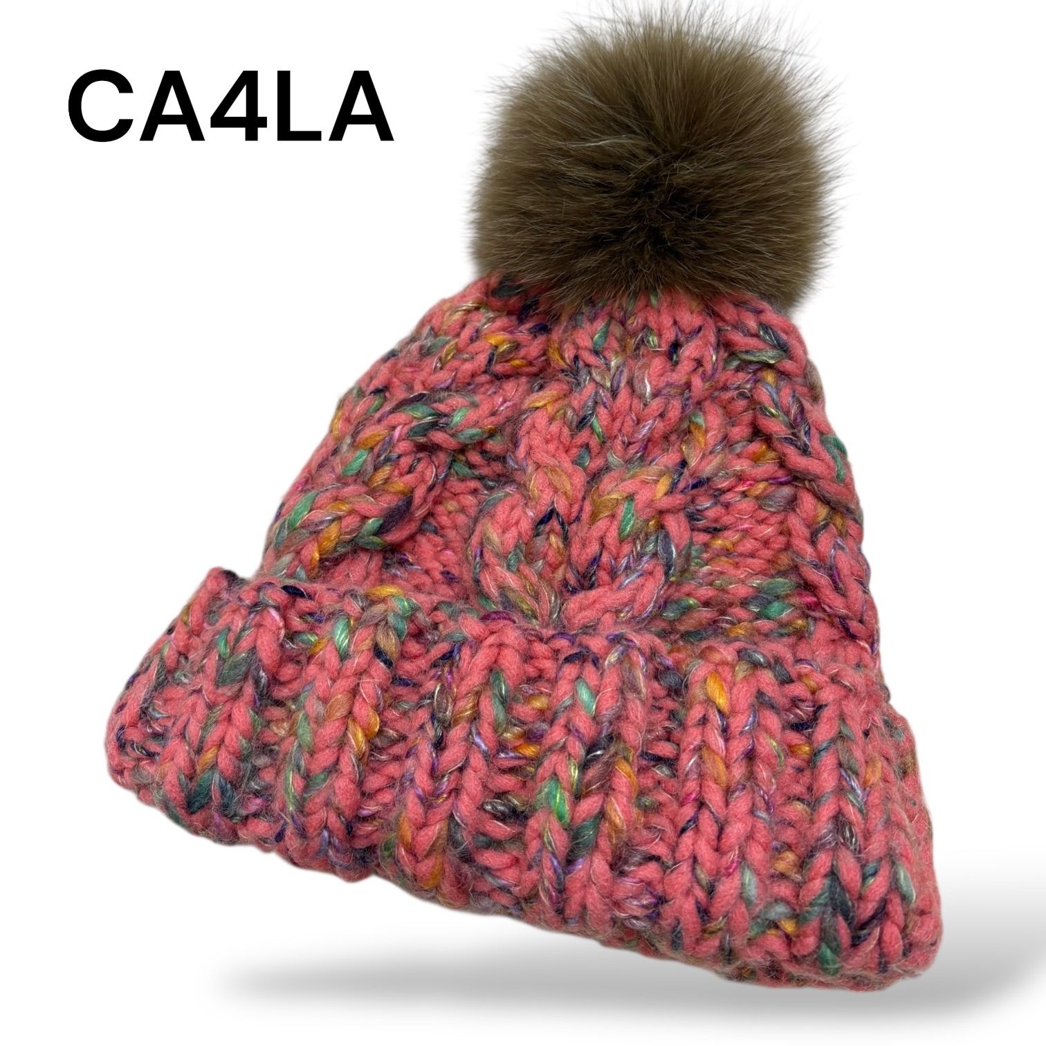 極美品 CA4LA カシラ ニット帽 フォックスファー マルチカラー ポップ
