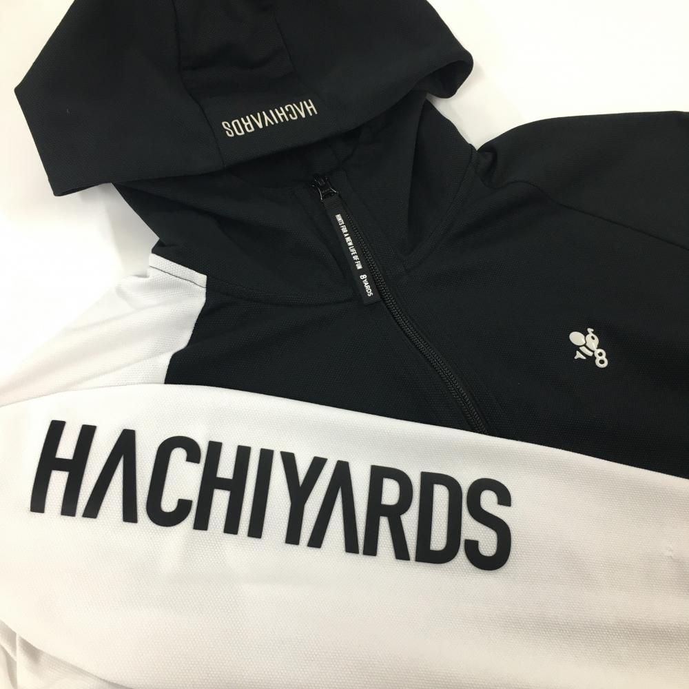 美品】ハチヤーズ ジップパーカー 黒×白 袖ロゴ ジャケット メンズ M