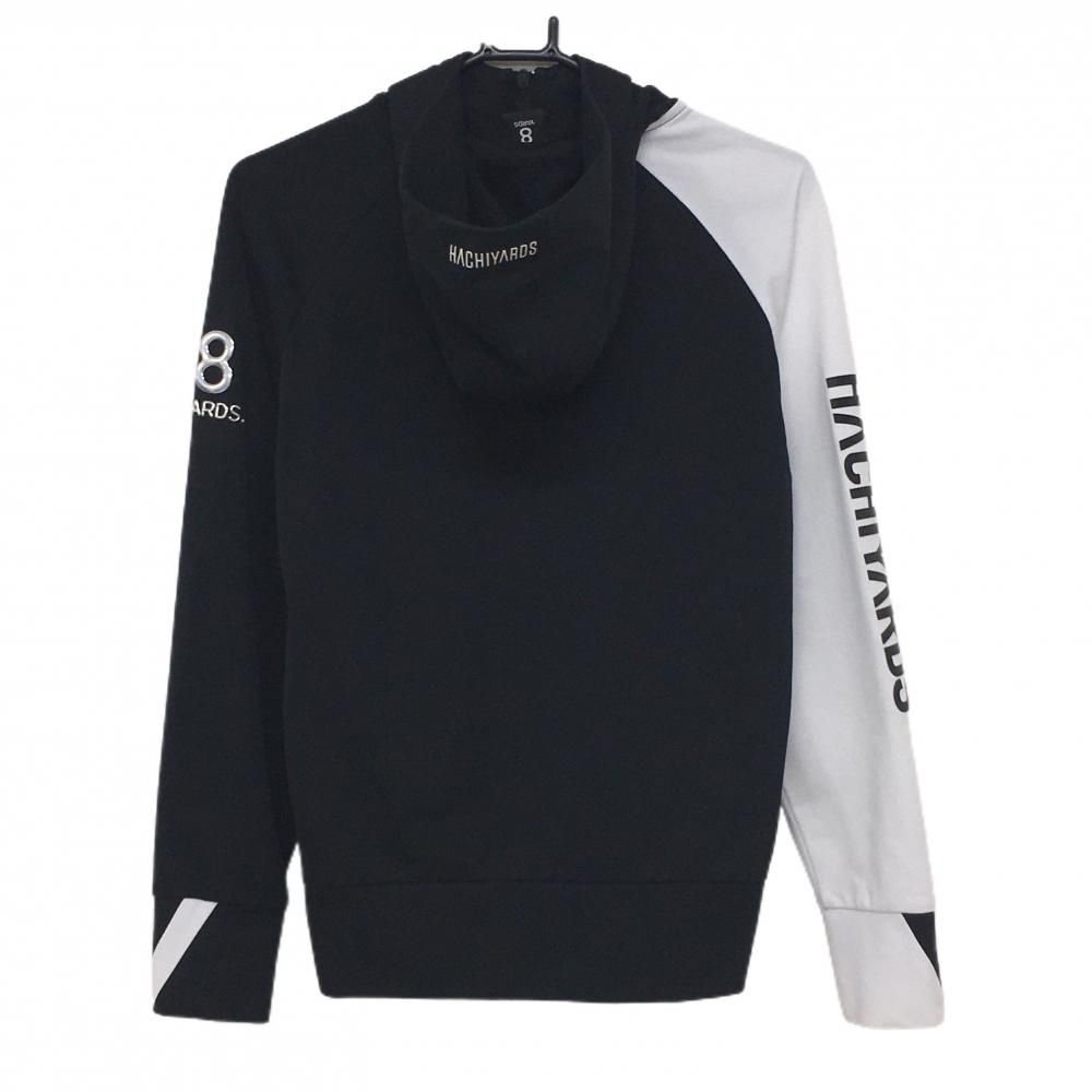 美品】ハチヤーズ ジップパーカー 黒×白 袖ロゴ ジャケット メンズ M