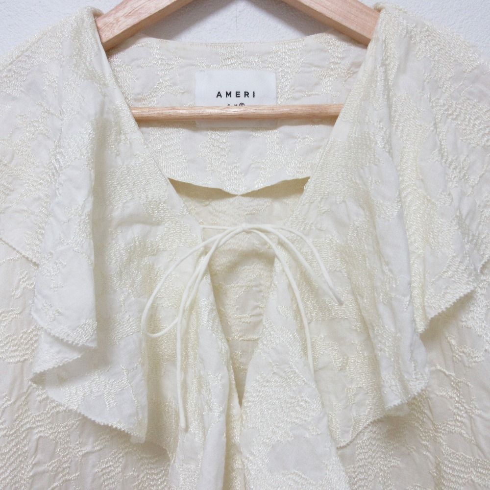 美品 24SS AMERI アメリ 2WAY EMBROIDERY RUFFLE BLOUSE 長袖 ブラウス 