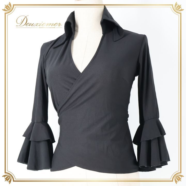 フラメンコ 衣装 トップス ブラウス ブラック系 イチオク 黒 伸縮