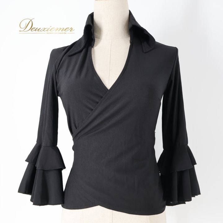 フラメンコ 衣装 トップス ブラウス ブラック系 イチオク 黒 伸縮