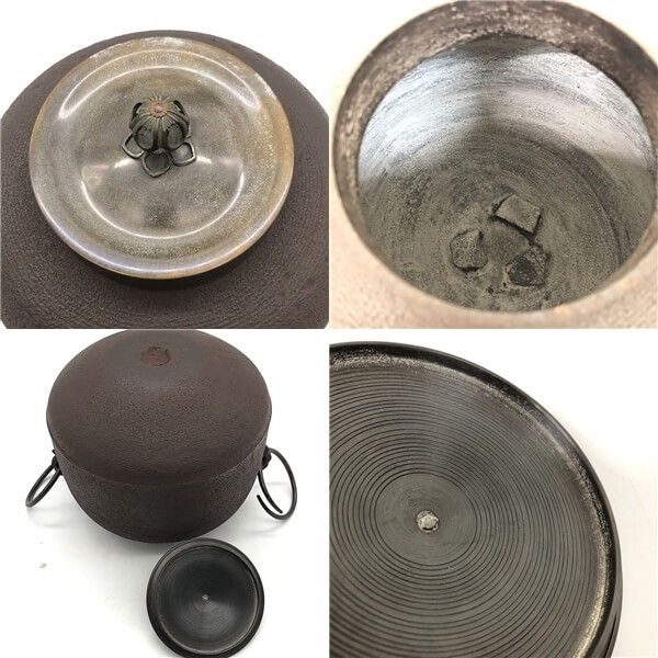 ss8315 【中古】 釜師 増山馨鉄作 鉄釜 糸目文 甑口釜 共箱入り こしき