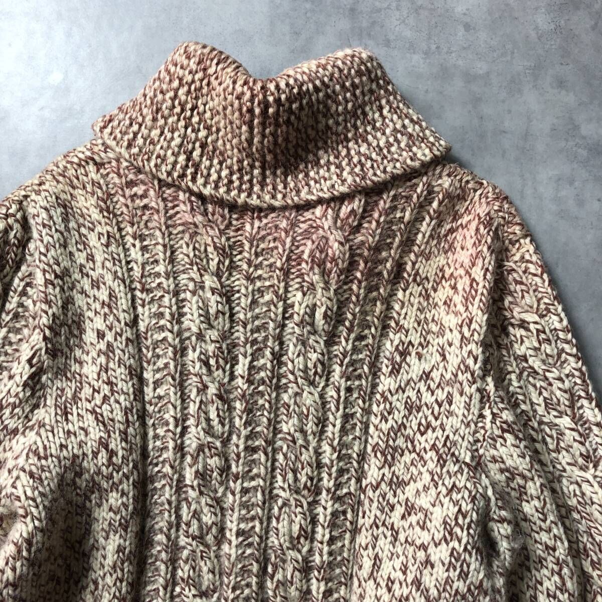 GQ4610◇US古着 : 60′s‐70's カウチンニット LIGHTNINGジッパー◇L