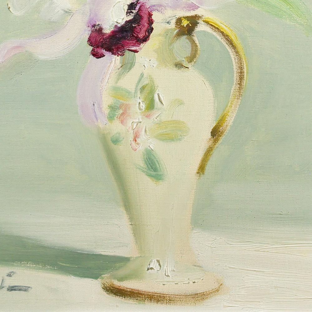 真作】【WISH】木下孝則 油彩 8号 ◇軽やかな筆致・花瓶に蘭花 〇物故