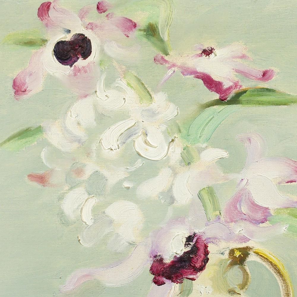 真作】【WISH】木下孝則 油彩 8号 ◇軽やかな筆致・花瓶に蘭花 〇物故