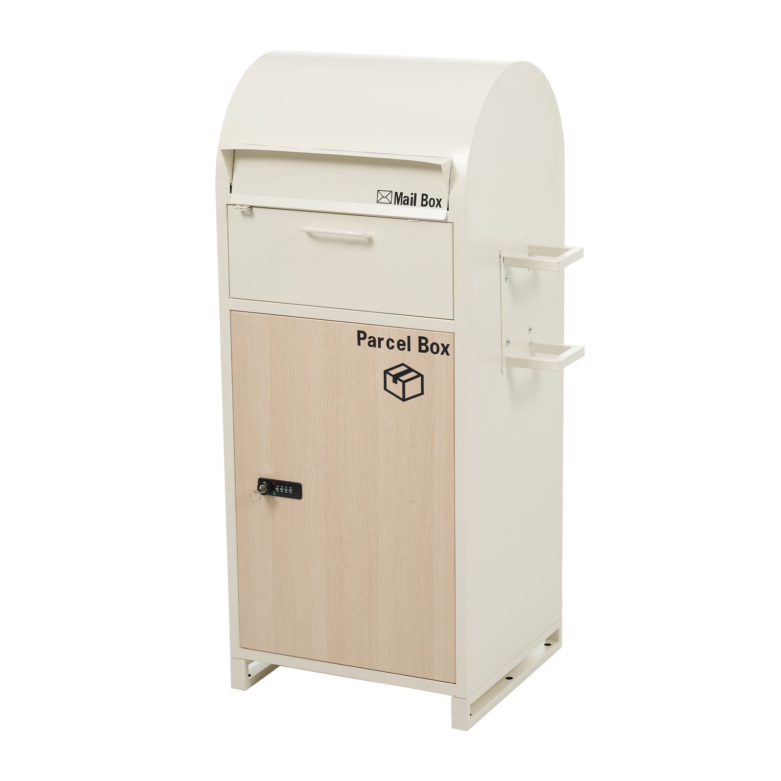 ポスト 置き型 ほぼ完成品 傘立て付き ポスト付き 宅配ボックス付き スタンドポスト おしゃれ 一戸建て用 大型 郵便受け 置き配 シンプル 玄関 ベージュ 木目