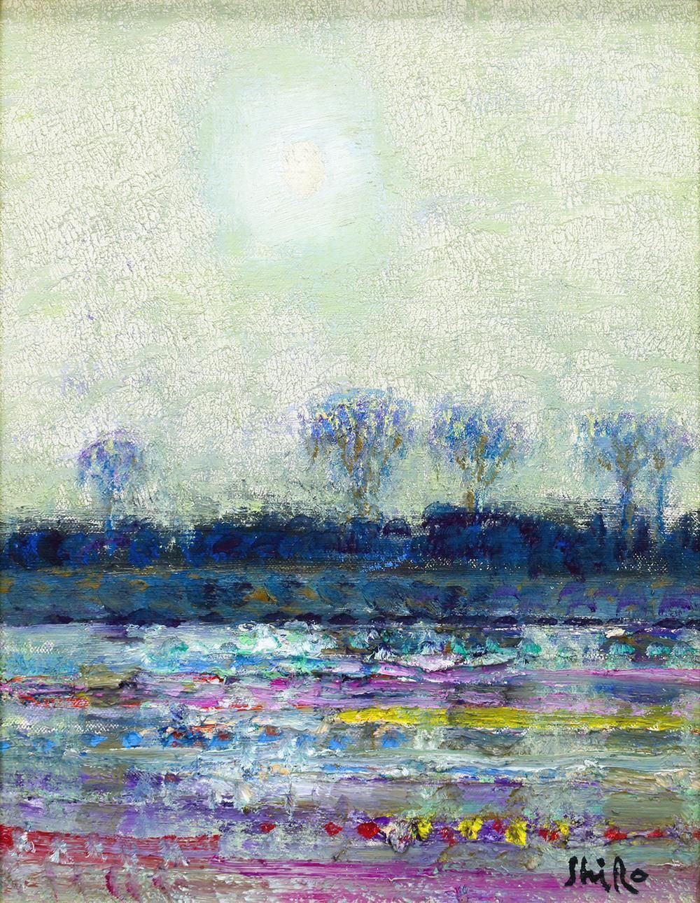 真作】【WISH】和気史郎「友禅」油彩 6号 1972年作 ◇幻想に揺らぐ水辺