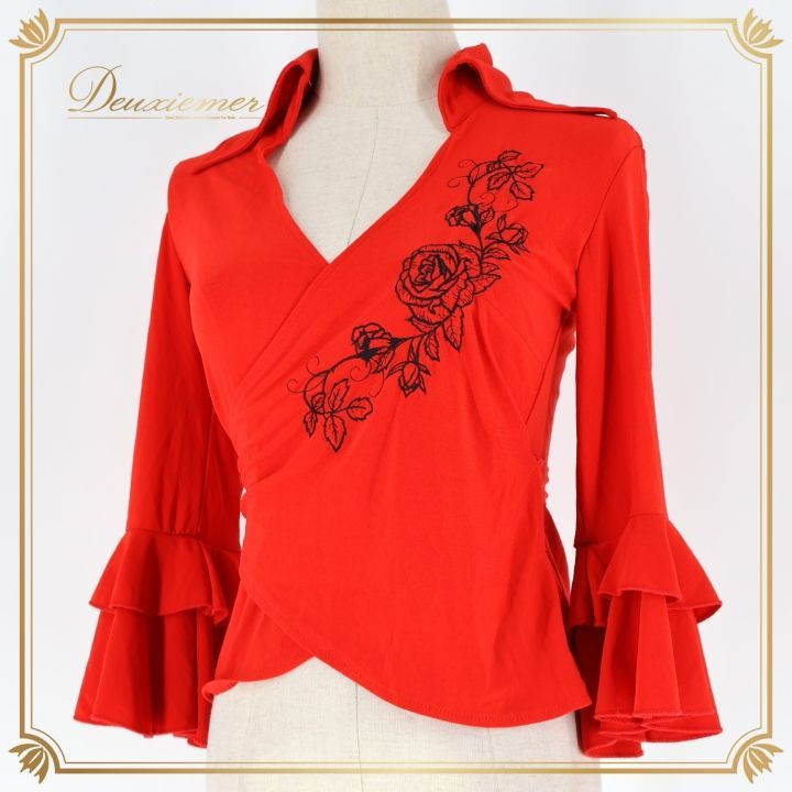 【美品 フラメンコ衣装】レッド gracia ブラウス トップス 長袖 赤 美品 フラメンコ衣装】レッド gracia ブラウス トップス 長袖 赤