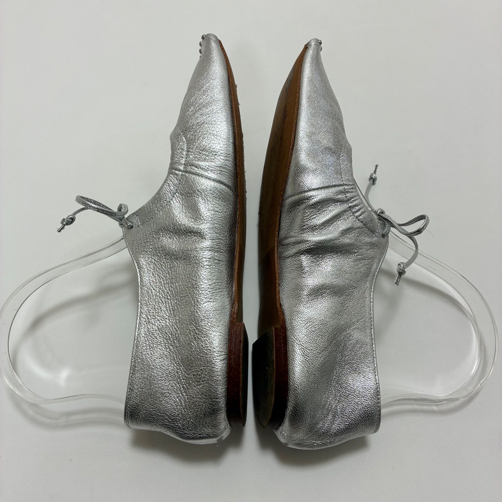 CHEMBUR シルバー リボン付き フラットシューズ CHEMBUR チェンバー☆SQ STUDS RIBBON スクエアトゥスタッズリボン