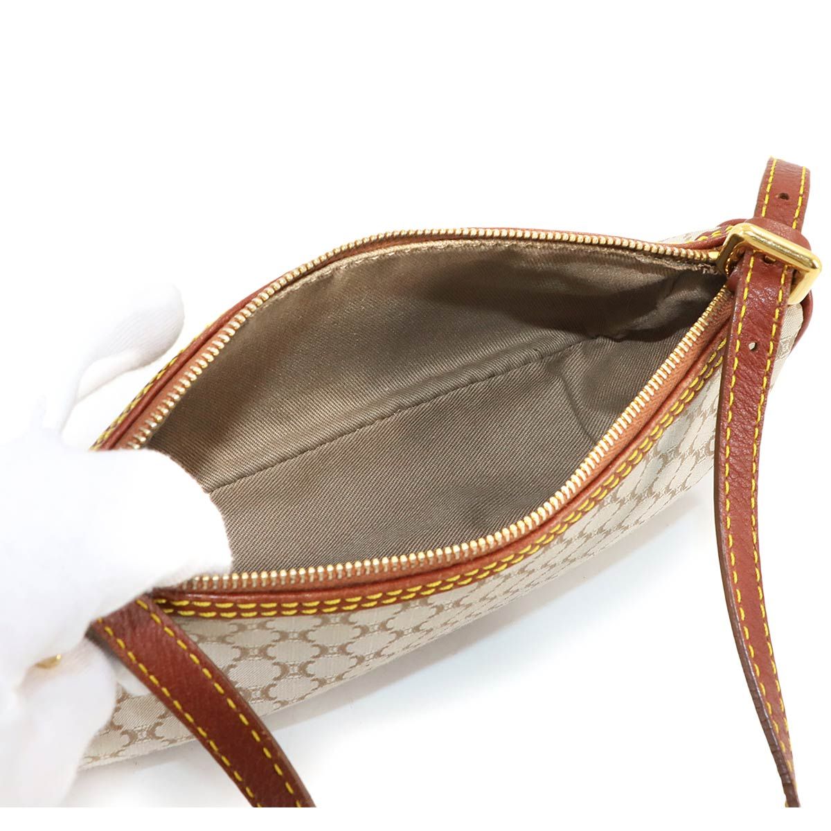 セリーヌ CELINE マカダム ハンド バッグ キャンバス レザー ベージュ