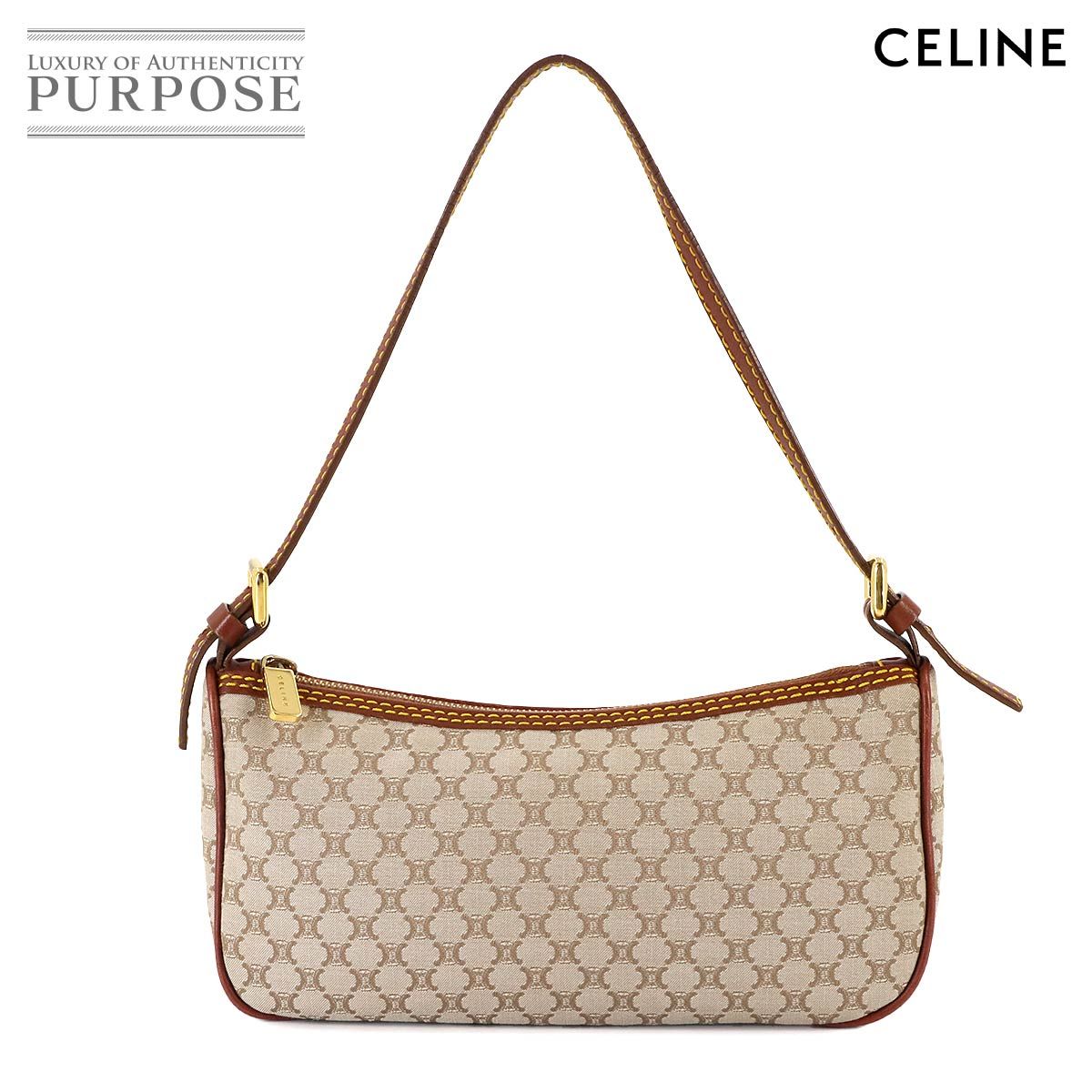 セリーヌ　マカダムハンドバッグ セリーヌ CELINE マカダム ハンド バッグ キャンバス レザー ベージュ