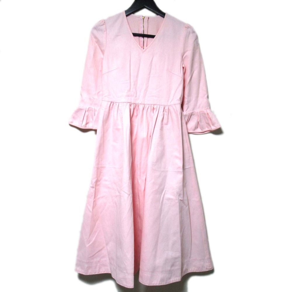 美品 ボーダーズアットバルコニー ウールヘリンボーンドレス ピンク 36 美品 クリーニング済 BORDERS at BALCONY ボーダーズアットバルコニー
