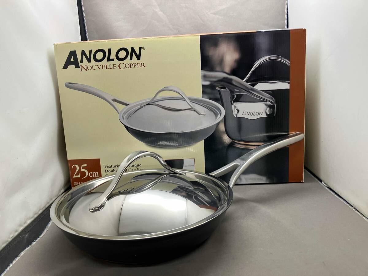 ANOLON アナロンヌーヴェルカッパー 25cm 蓋付きフライパン - メルカリ
