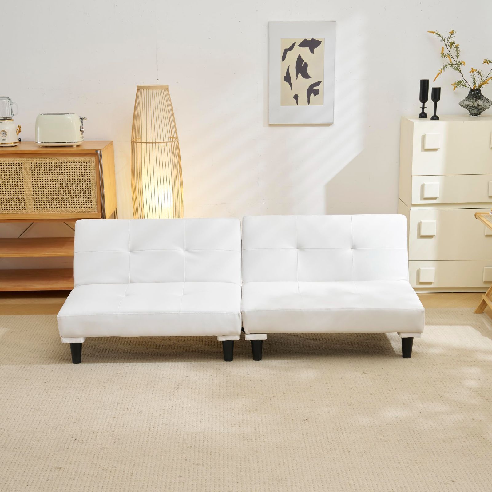 オーエスジェイ OSJ ソファー ソファーベッド ソファ ソファベッド 2人掛け ローソファ ローソファー レザー こたつ リクライニング ベッド ロータイプ ソファーベット ホワイト PUレザー