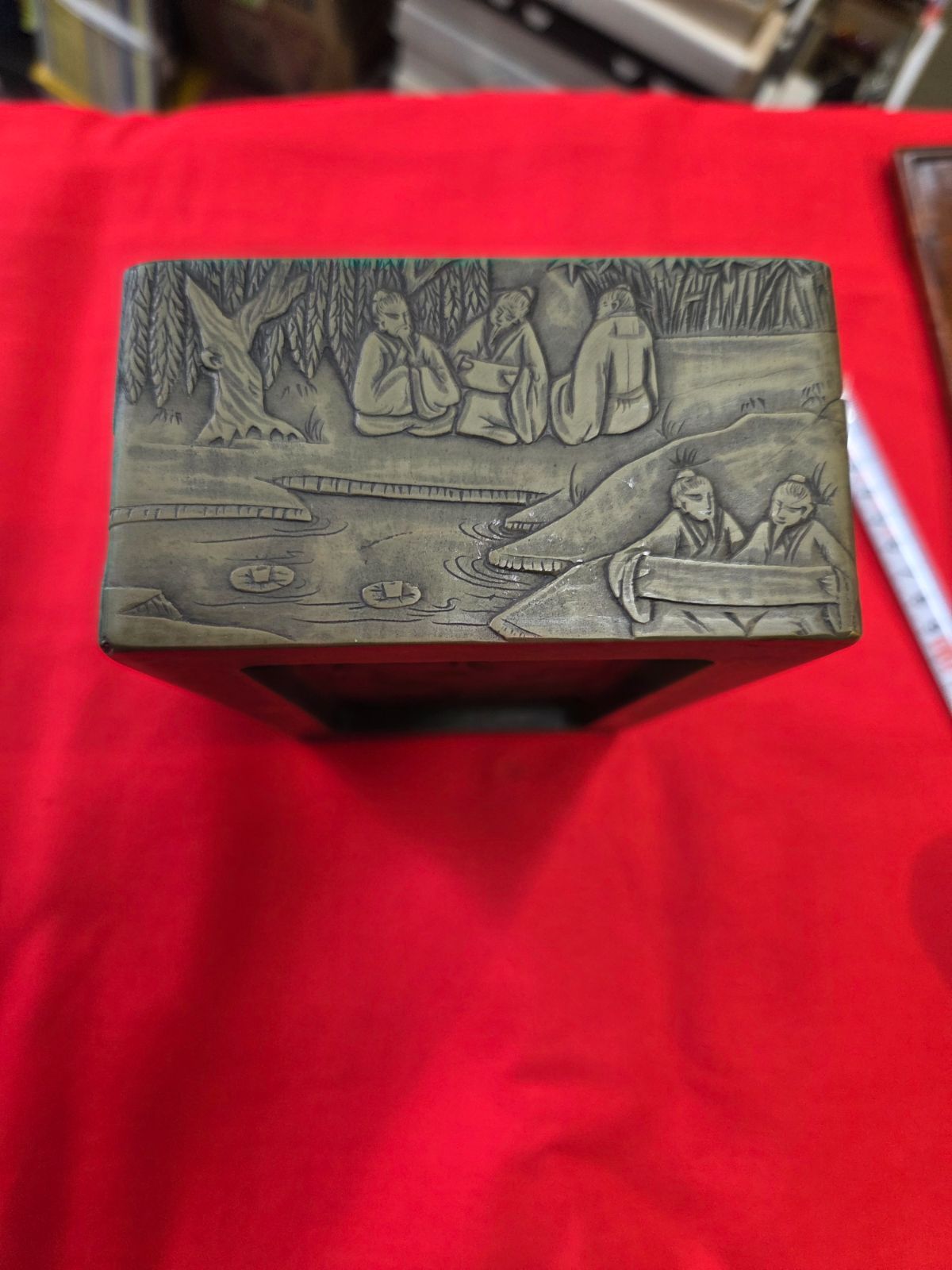 中国古美術品　特大 端渓硯　蘭亭文硯　7kg 清の時代　何其仁作 天真藝粟】日本回流中國落款何其仁作□ 蘭亭硯綠端渓大硯細密彫刻