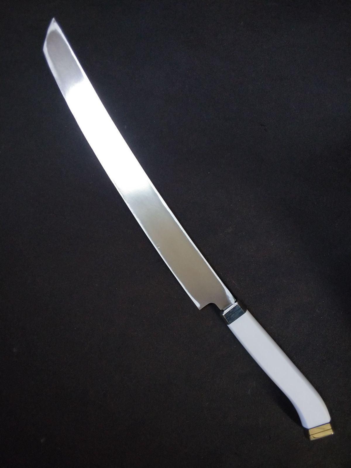 堺業務用刃物メーカー直売 尺 剣型先丸 銀三鋼 平鏡面 完全無印 鉄砲型樹脂柄 白