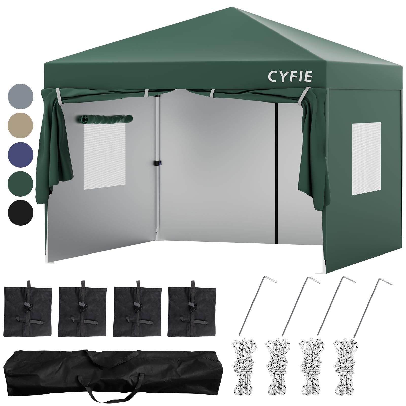 CYFIE タープテント 3 m×3 m|3 m×6 m 強化型! サイドシート付 高さ3段階調節 扉と窓 uvカットワンタッチタープテント サンシェード 高耐水加工 日よけ 組立簡単 持ち運び便利 キャンプ|ピクニック|運動会|アウトドア|集会用|試合応援 収納ケ